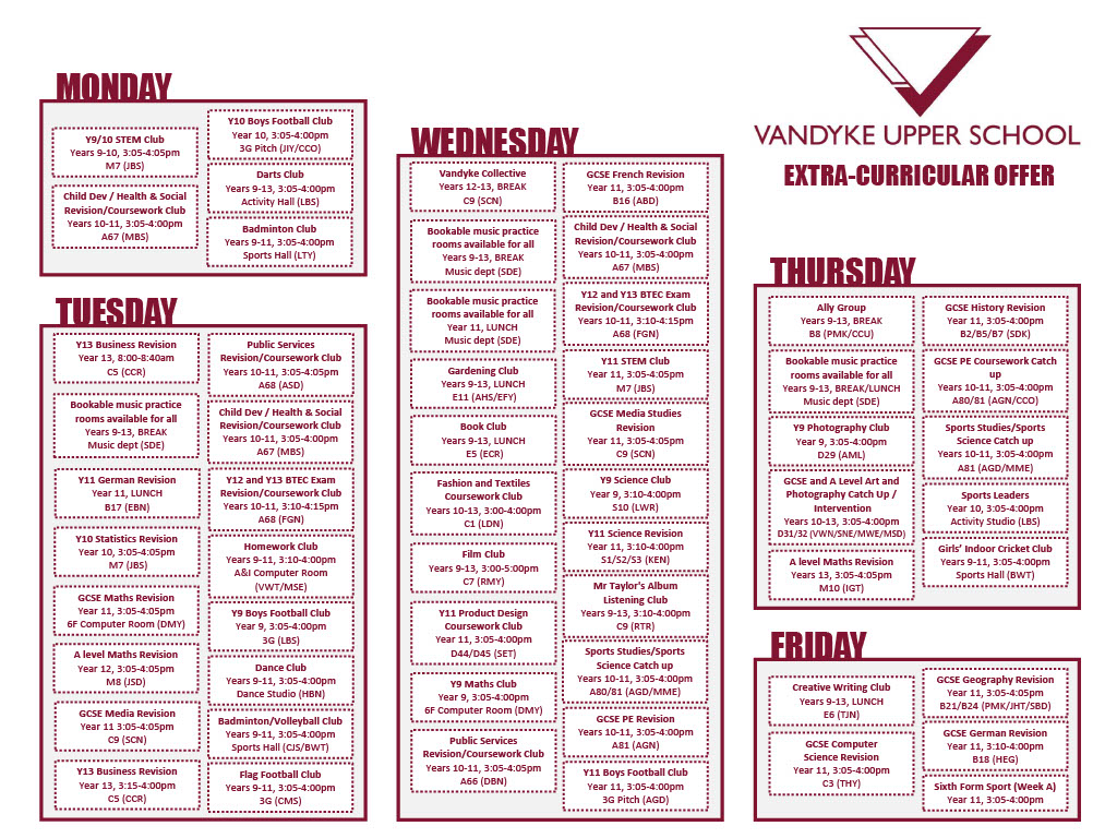 Extra-curricular clubs - Summer 26